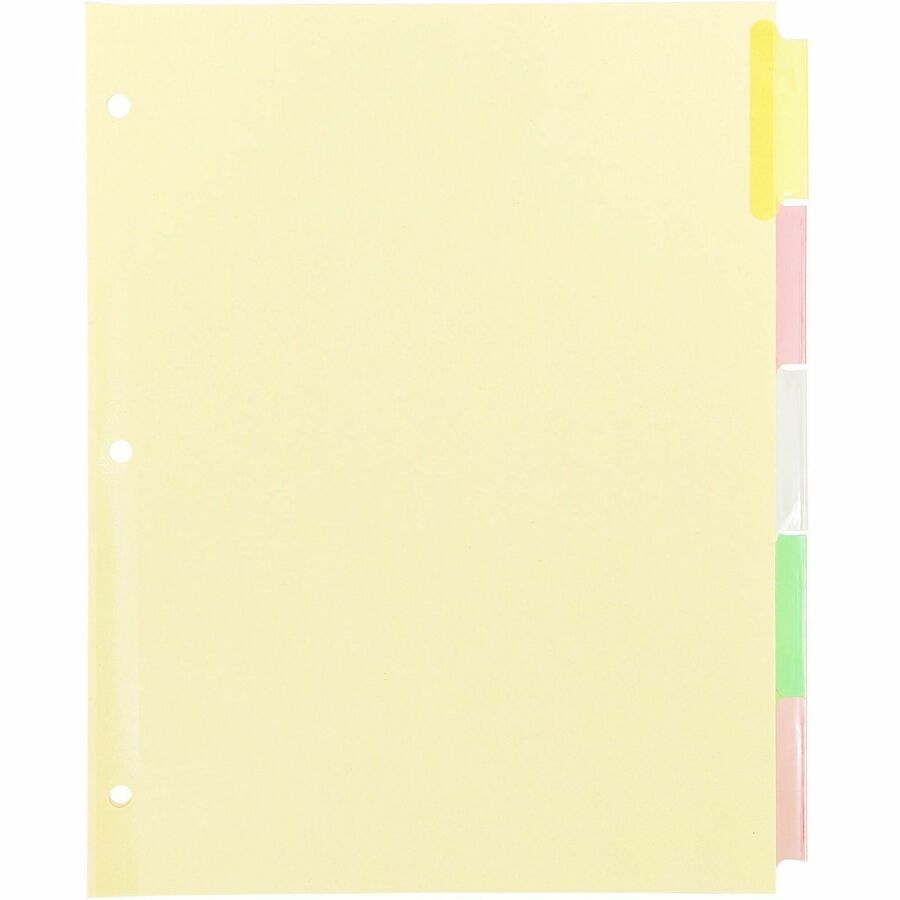 Business Source Insertable Tab Ring Binder Indexes - 5 Blank Tab(s)2" Tab Width - 8.5" Divider Width x 11" Divider Length - Letter - 3 Hole Punched - Multicolor Tab(s) - Tear Resistant, Punched, Insertable, Reinforced Edges - 5 / Set