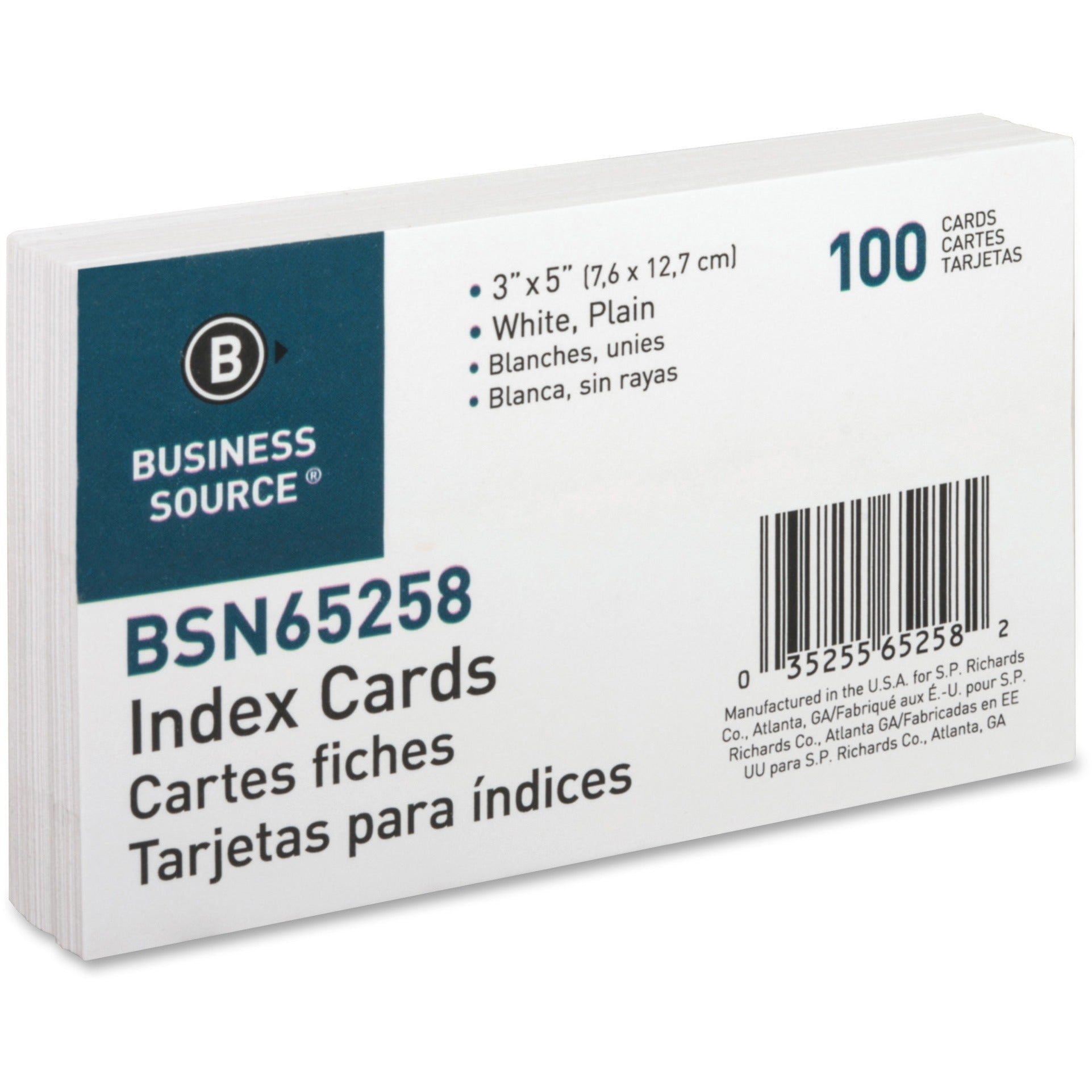 Business Source Plain Index Cards - 5" Width x 3" Length - 100 / Pack - 