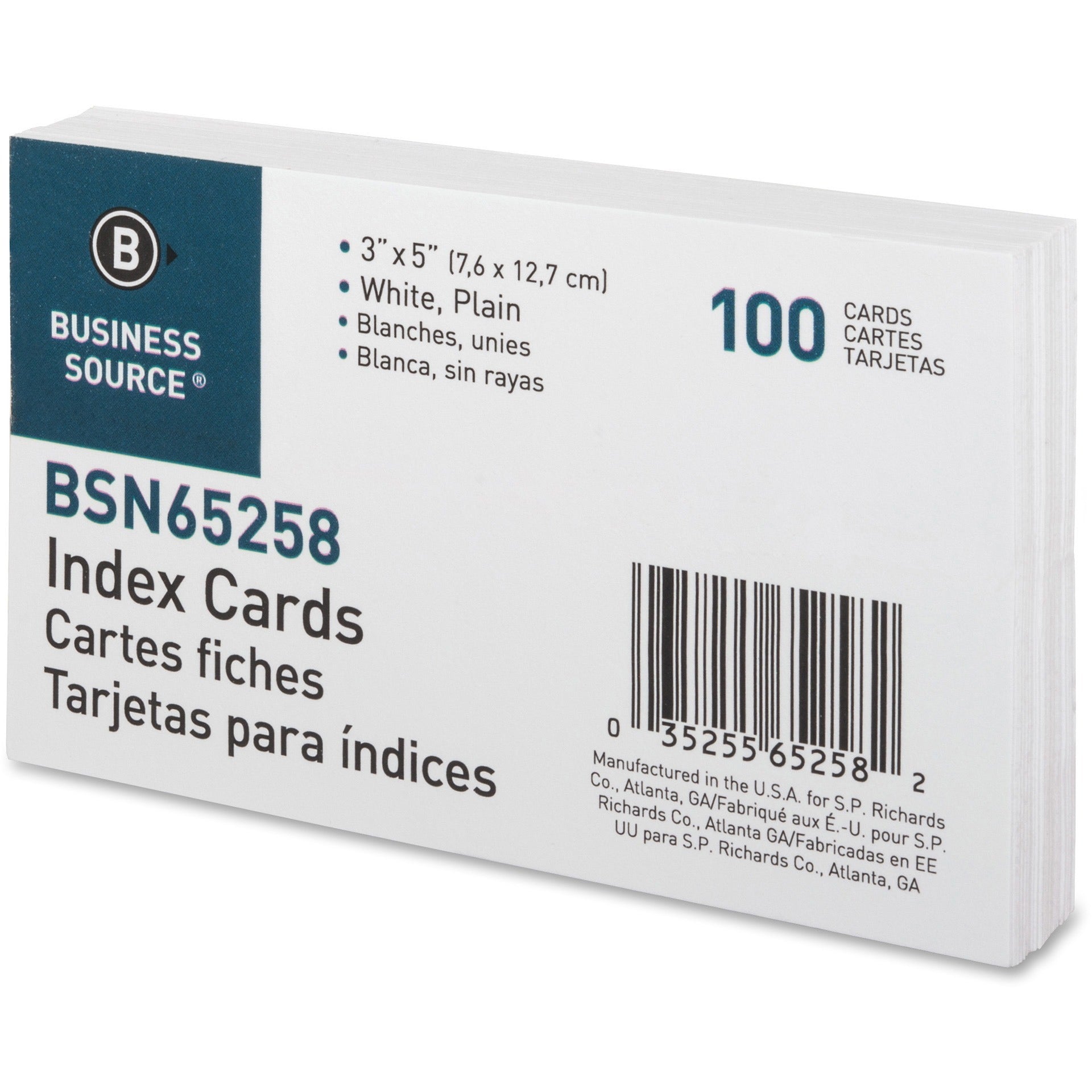 Business Source Plain Index Cards - 5" Width x 3" Length - 100 / Pack - 