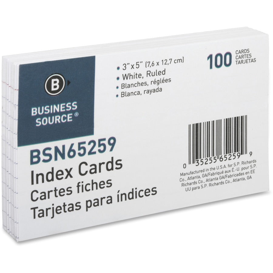 Business Source Ruled Index Cards - 5" Width x 3" Length - 100 / Pack