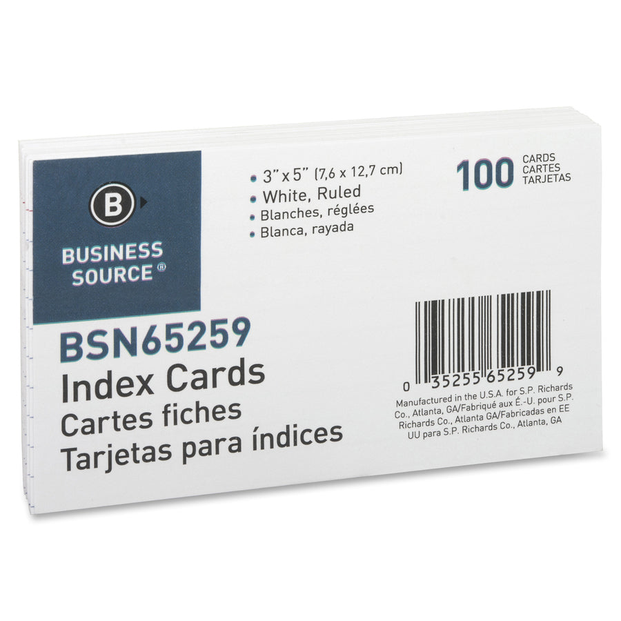 Business Source Ruled Index Cards - 5" Width x 3" Length - 100 / Pack - 