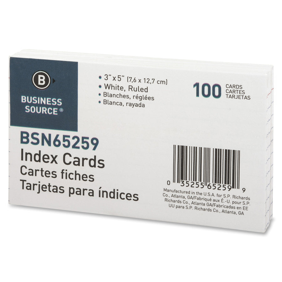 Business Source Ruled Index Cards - 5" Width x 3" Length - 100 / Pack - 