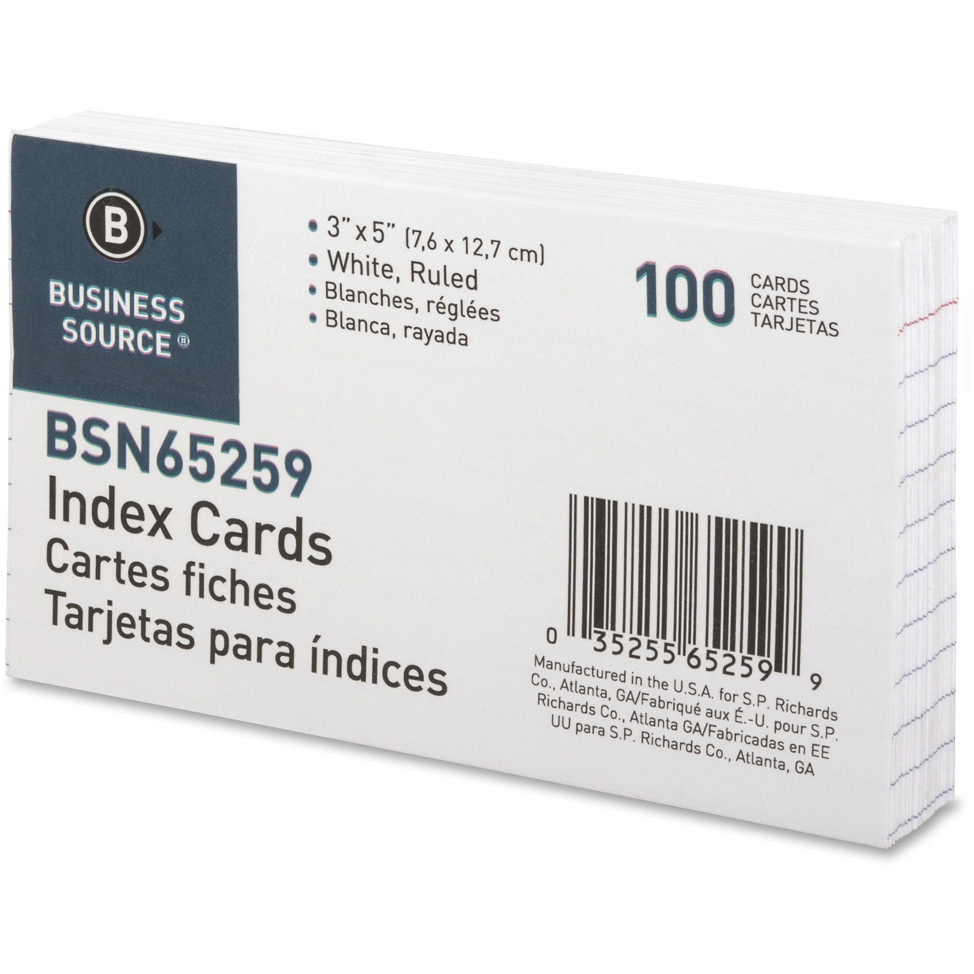 Business Source Ruled Index Cards - 5" Width x 3" Length - 100 / Pack - 