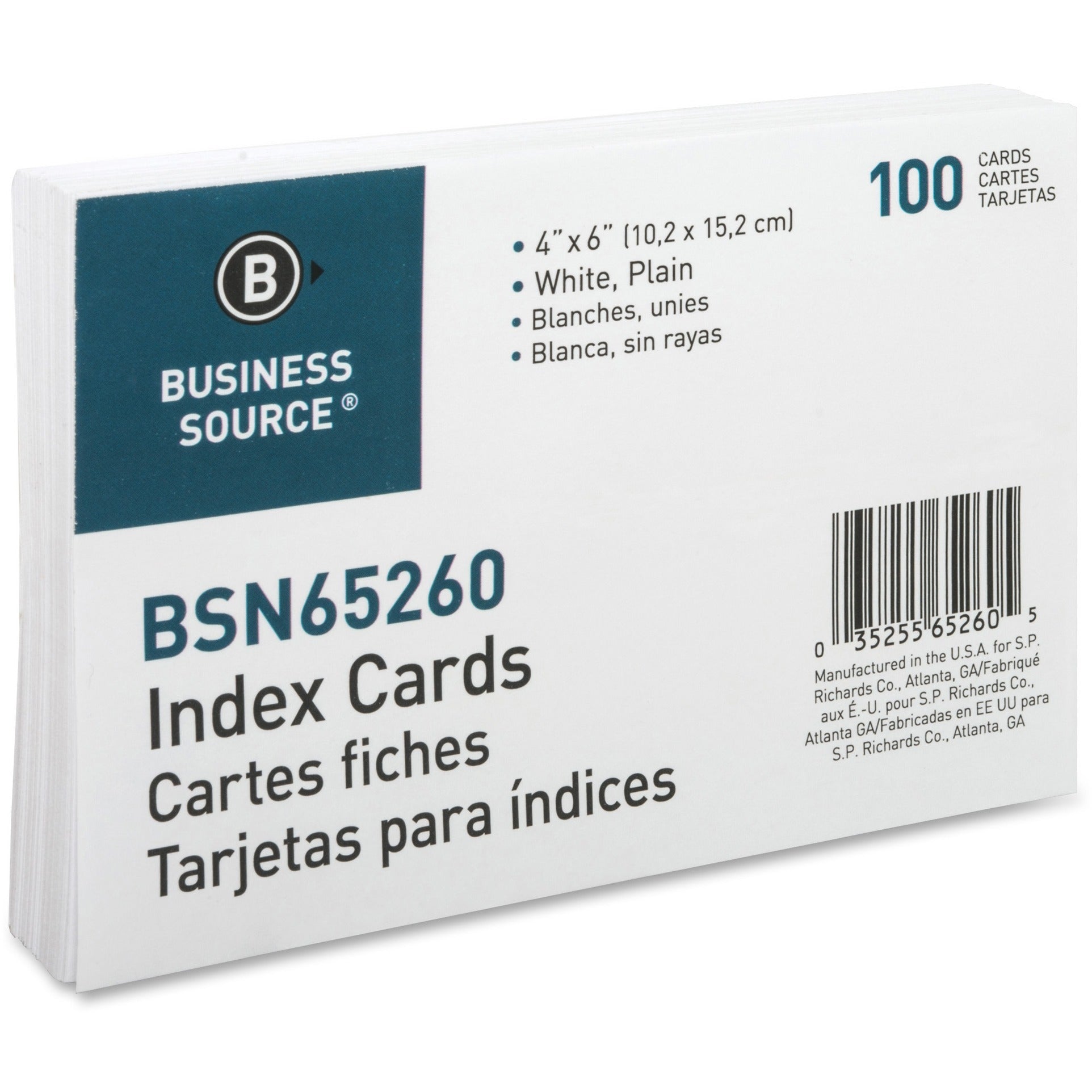 Business Source Plain Index Cards - 6" Width x 4" Length - 100 / Pack - 