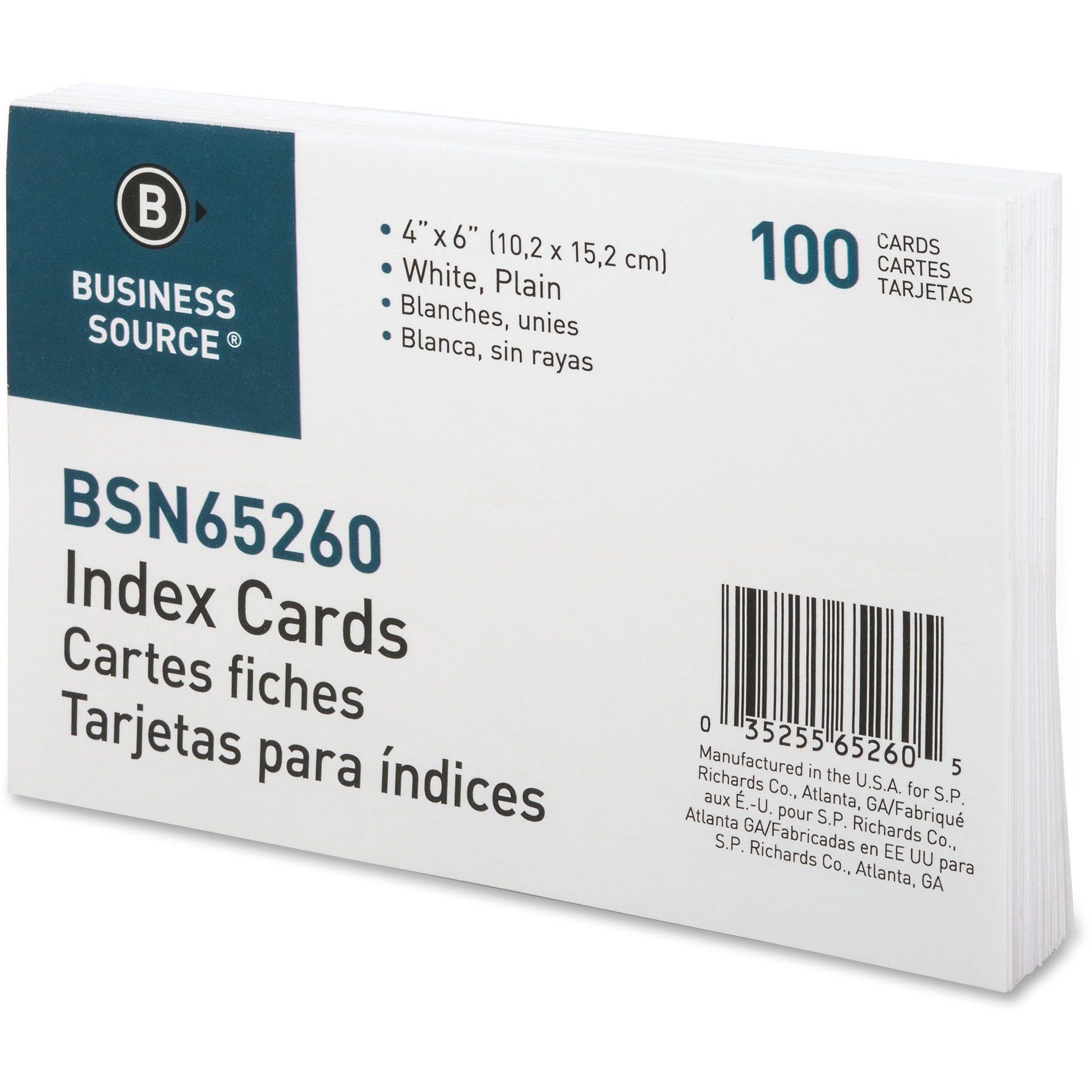 Business Source Plain Index Cards - 6" Width x 4" Length - 100 / Pack - 