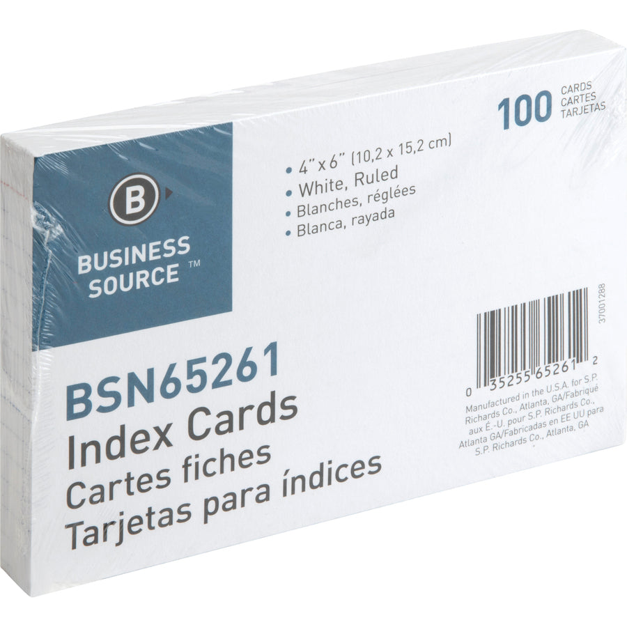 Business Source Ruled Index Cards - 6" Width x 4" Length - 100 / Pack - 