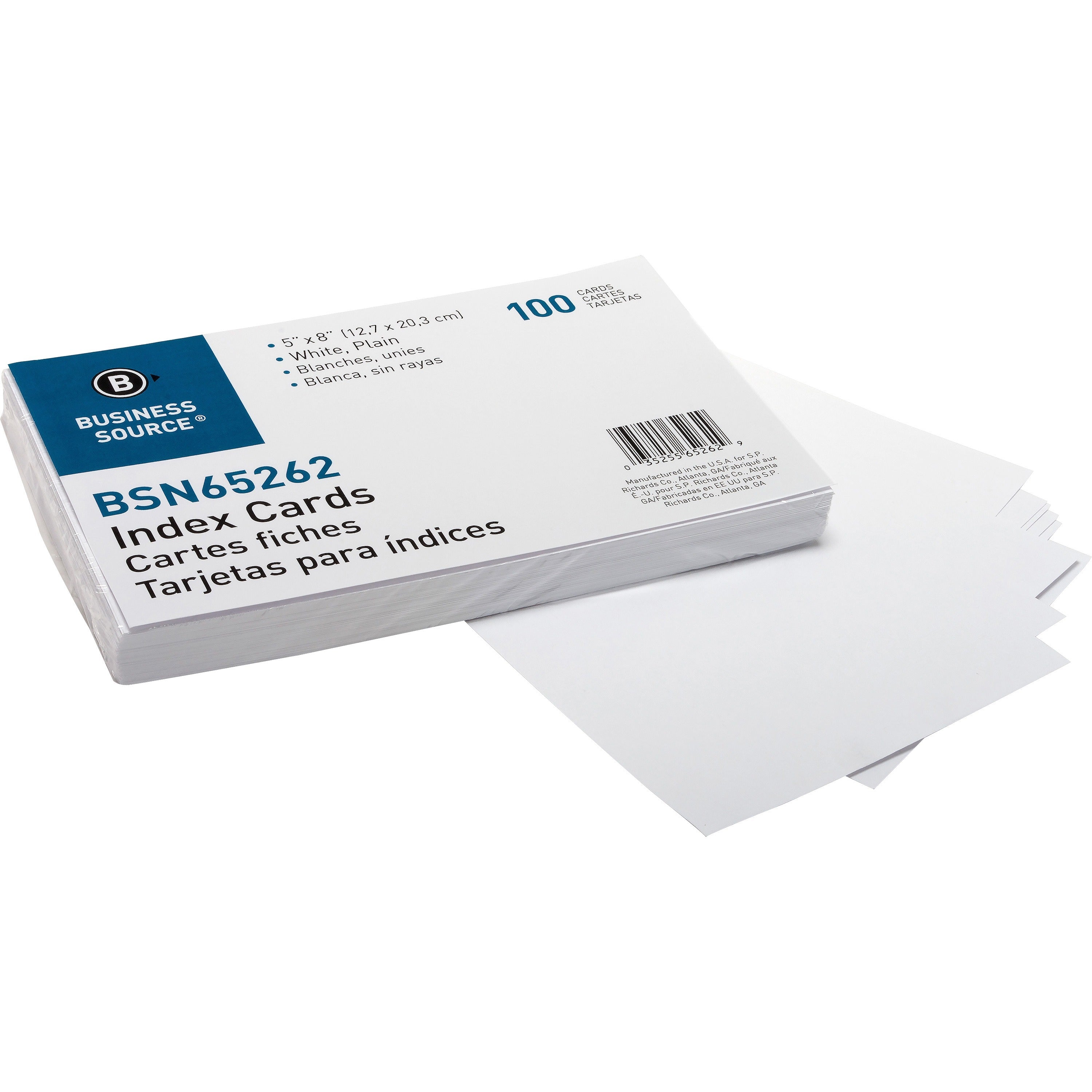 Business Source Plain Index Cards - 8" Width x 5" Length - 100 / Pack - 