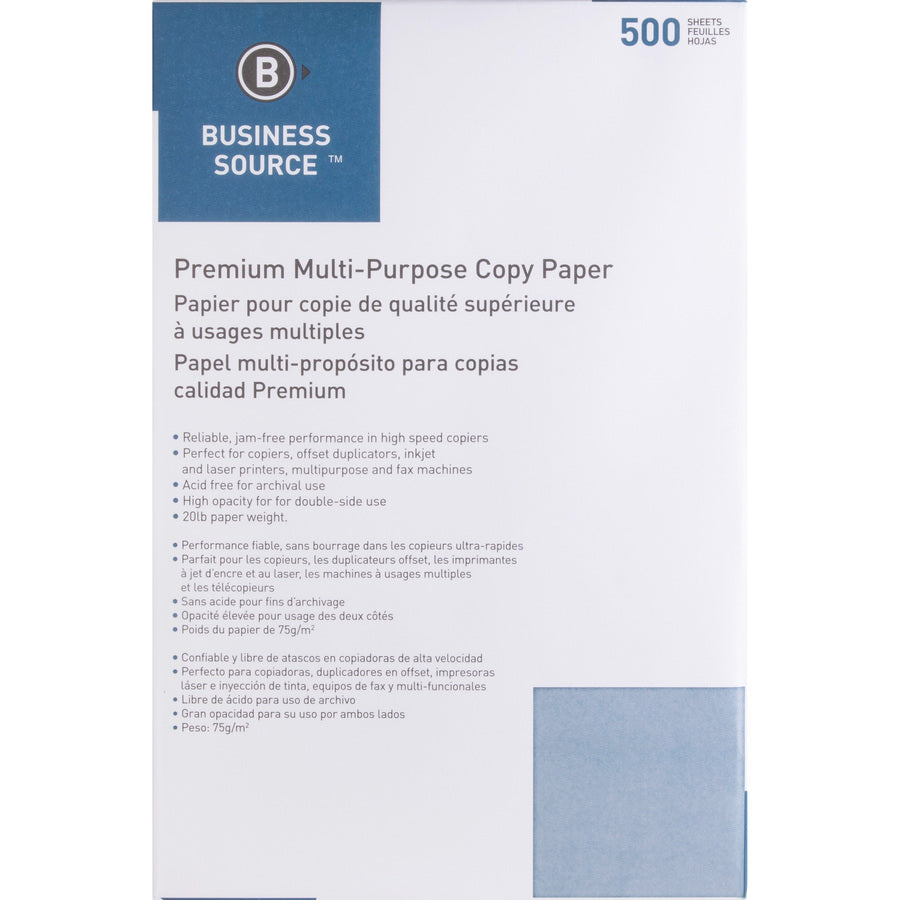 Business Source Premium Multipurpose Copy Paper - 92 Brightness - Ledger/Tabloid - 11" x 17" - 20 lb Basis Weight - 2500 / Carton - Acid-free - White - 