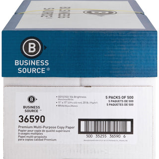Business Source Premium Multipurpose Copy Paper - 92 Brightness - Ledger/Tabloid - 11" x 17" - 20 lb Basis Weight - 2500 / Carton - Acid-free - White