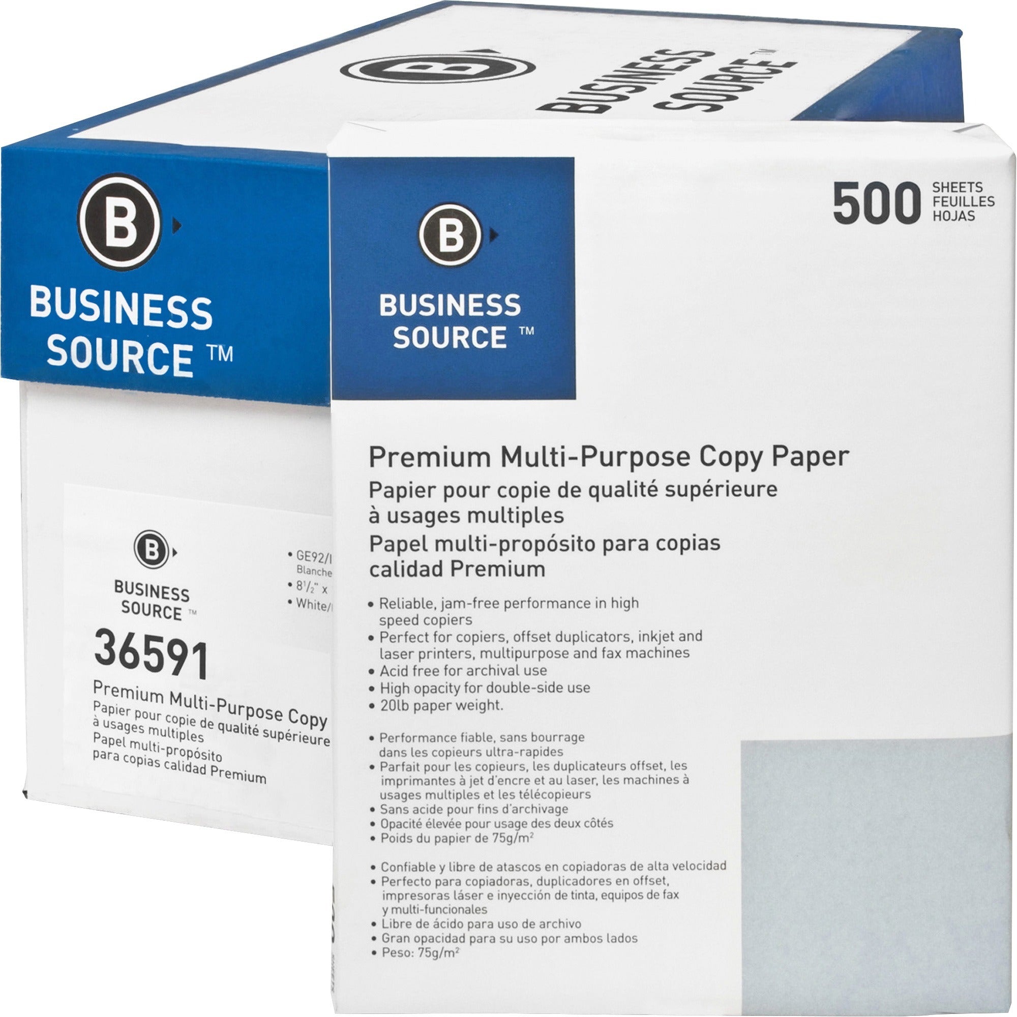 business-source-multipurpose-copy-paper-92-brightness-letter-8-1-2-x-11-20-lb-basis-weight-5000-carton-acid-free-white_bsn36591 - 1