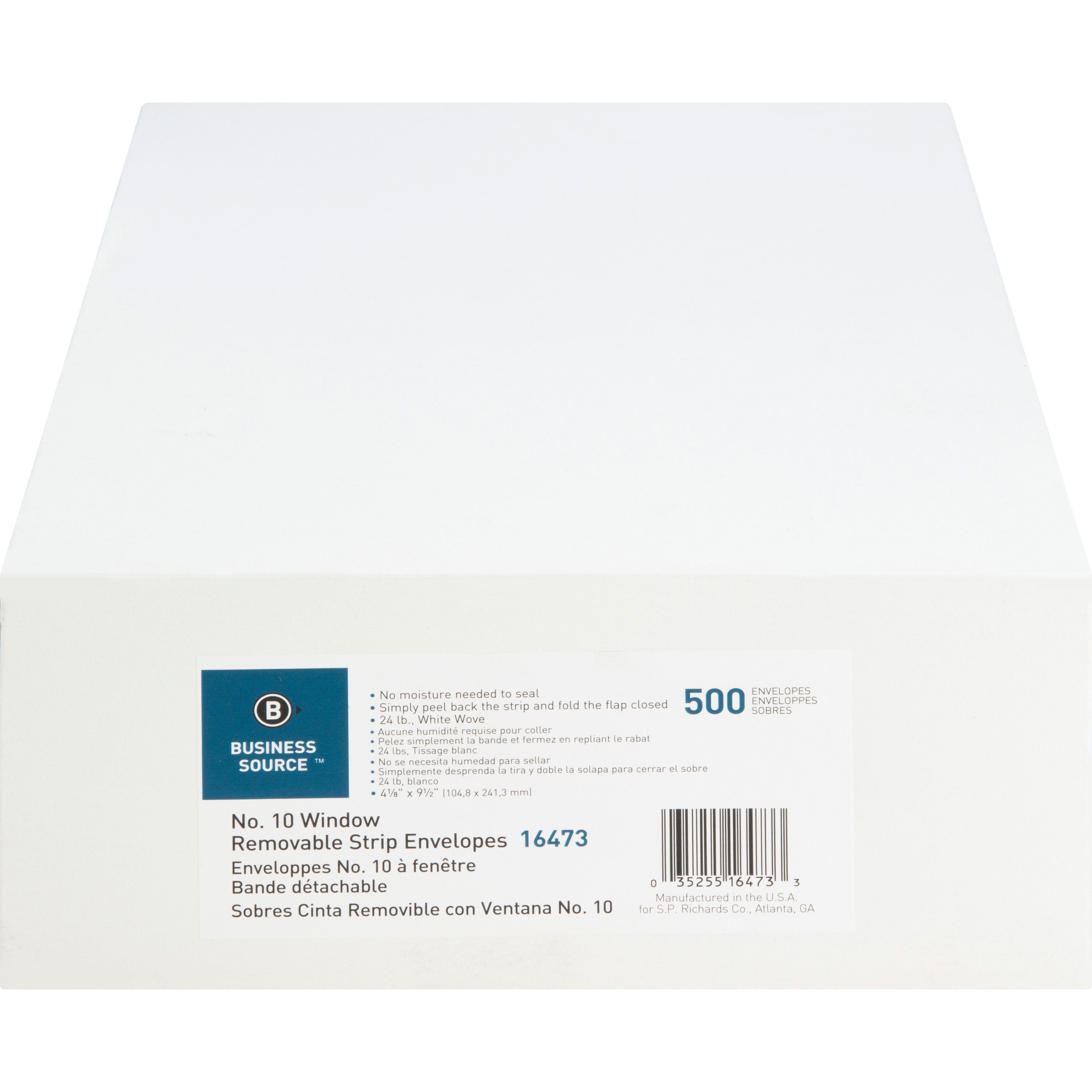 Business Source Security Tint Window Envelopes - Business - #10 - 9 1/2" Width x 4 1/8" Length - Peel & Seal - Wove - 500 / Box - White - 