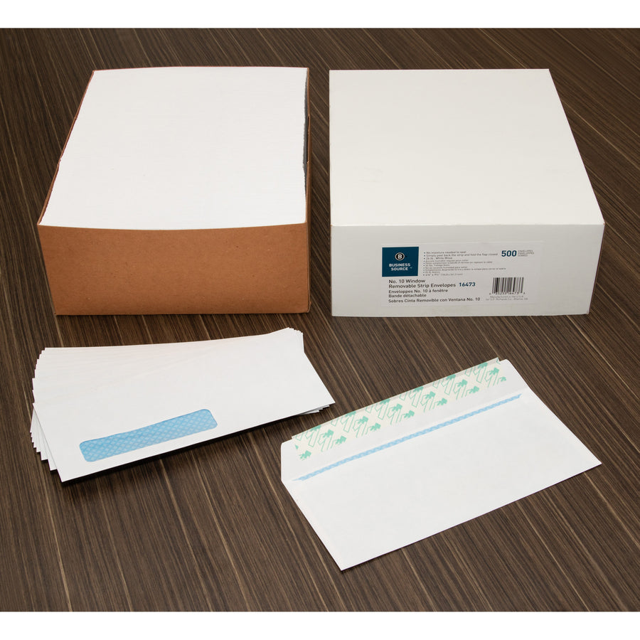 Business Source Security Tint Window Envelopes - Business - #10 - 9 1/2" Width x 4 1/8" Length - Peel & Seal - Wove - 500 / Box - White - 