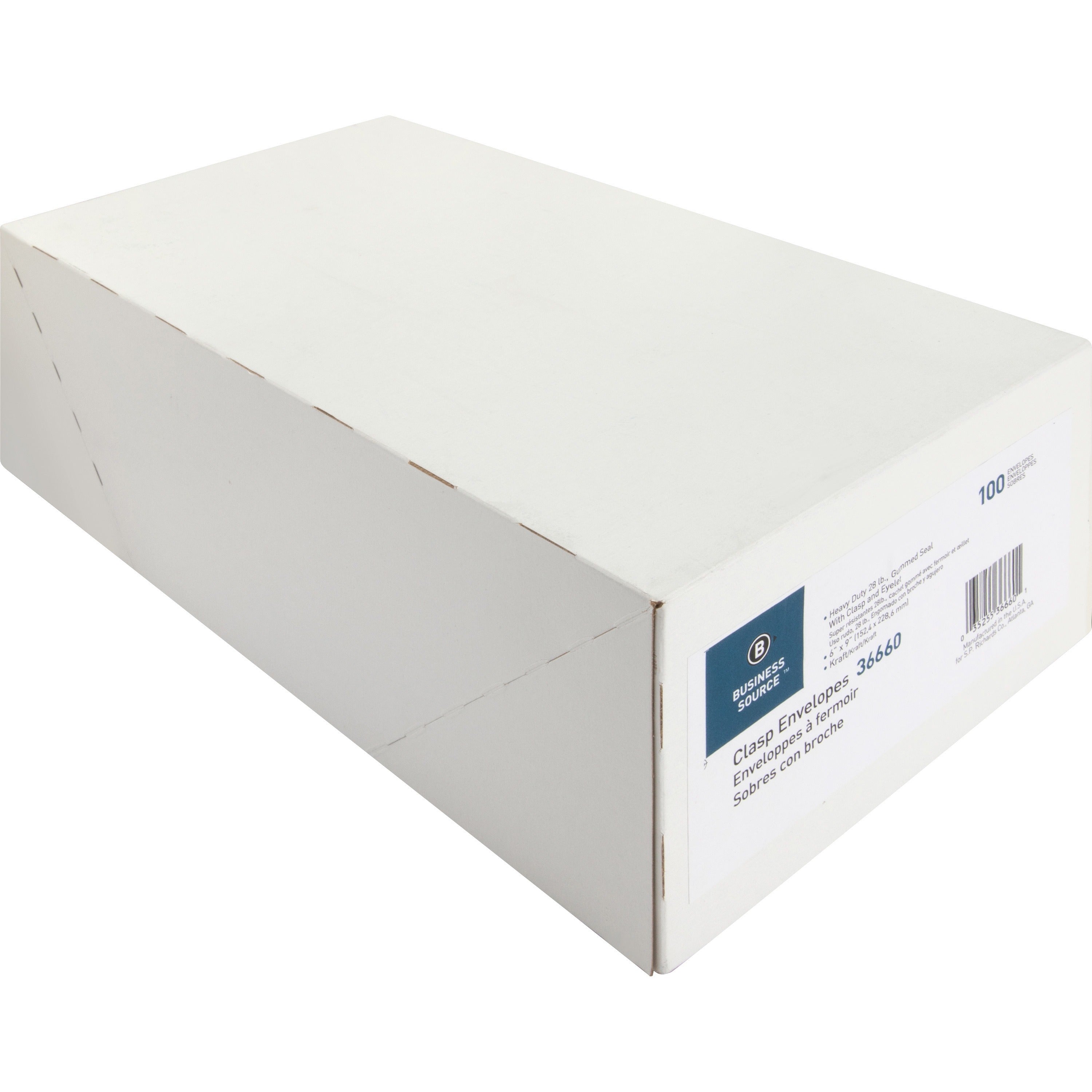 Business Source Heavy-duty Metal Clasp Envelopes - Clasp - #55 - 6" Width x 9" Length - 28 lb - Clasp - Kraft - 100 / Box - Kraft - 