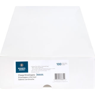 Business Source Heavy-duty Clasp Envelopes - Clasp - #93 - 9 1/2" Width x 12 1/2" Length - 28 lb - Clasp - Kraft - 100 / Box - Kraft