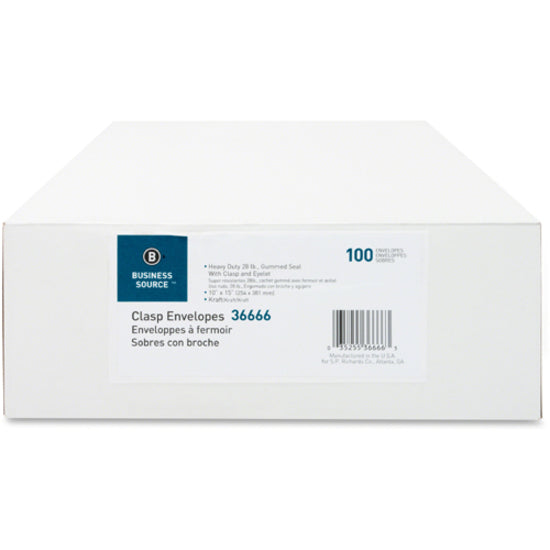 Business Source Heavy-duty Clasp Envelopes - Clasp - #98 - 10" Width x 15" Length - 28 lb - Clasp - Kraft - 100 / Box - Kraft - 