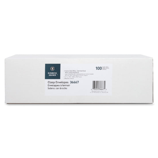 Business Source Heavy-duty Clasp Envelopes - Clasp - #110 - 12" Width x 15 1/2" Length - 28 lb - Clasp - Kraft - 100 / Box - Kraft - 