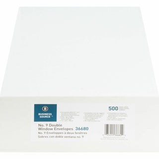 Business Source No. 9 Double Window Invoice Envelopes - Double Window - #9 - 8 7/8" Width x 3 7/8" Length - 24 lb - 500 / Box - White