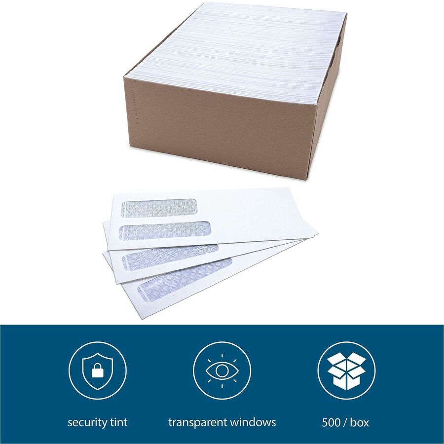 Business Source No. 9 Double Window Invoice Envelopes - Double Window - #9 - 8 7/8" Width x 3 7/8" Length - 24 lb - 500 / Box - White
