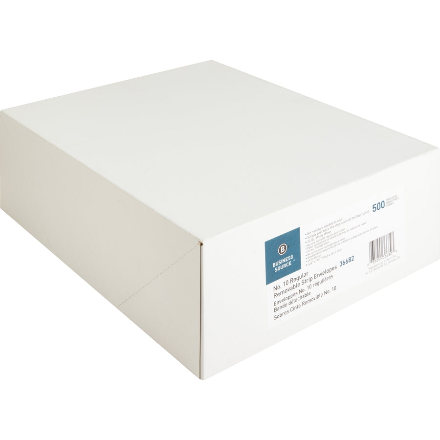 Business Source Regular Tint Peel/Seal Envelopes - Business - #10 - 9 1/2" Width x 4 1/8" Length - 24 lb - Peel & Seal - Wove - 500 / Box - White - 