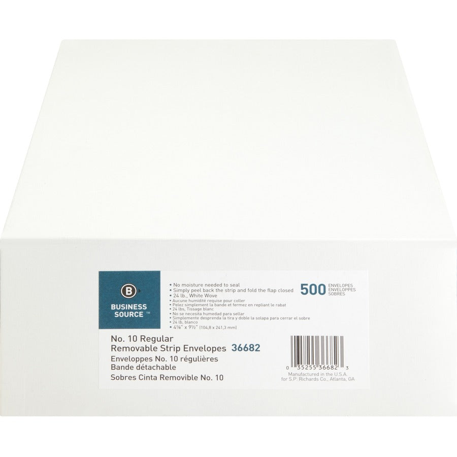Business Source Regular Tint Peel/Seal Envelopes - Business - #10 - 9 1/2" Width x 4 1/8" Length - 24 lb - Peel & Seal - Wove - 500 / Box - White