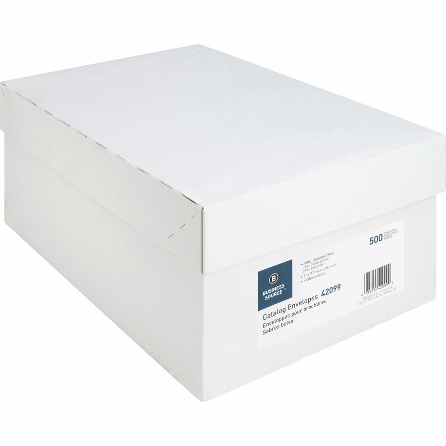 Business Source Durable Kraft Catalog Envelopes - Catalog - 6" Width x 9" Length - 24 lb - Gummed - Kraft - 500 / Box - Kraft - 