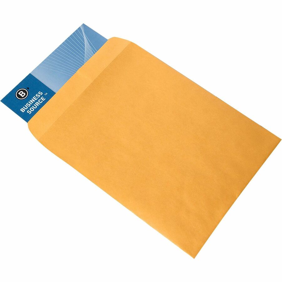 Business Source Kraft Gummed Catalog Envelopes - Catalog - #10 1/2 - 9" Width x 12" Length - 28 lb - Gummed - Kraft - 250 / Box - Kraft - 