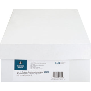Business Source Regular Business Envelopes - Commercial - #10 - 9 1/2" Width x 4 1/8" Length - 24 lb - Gummed - Wove - 500 / Box - White