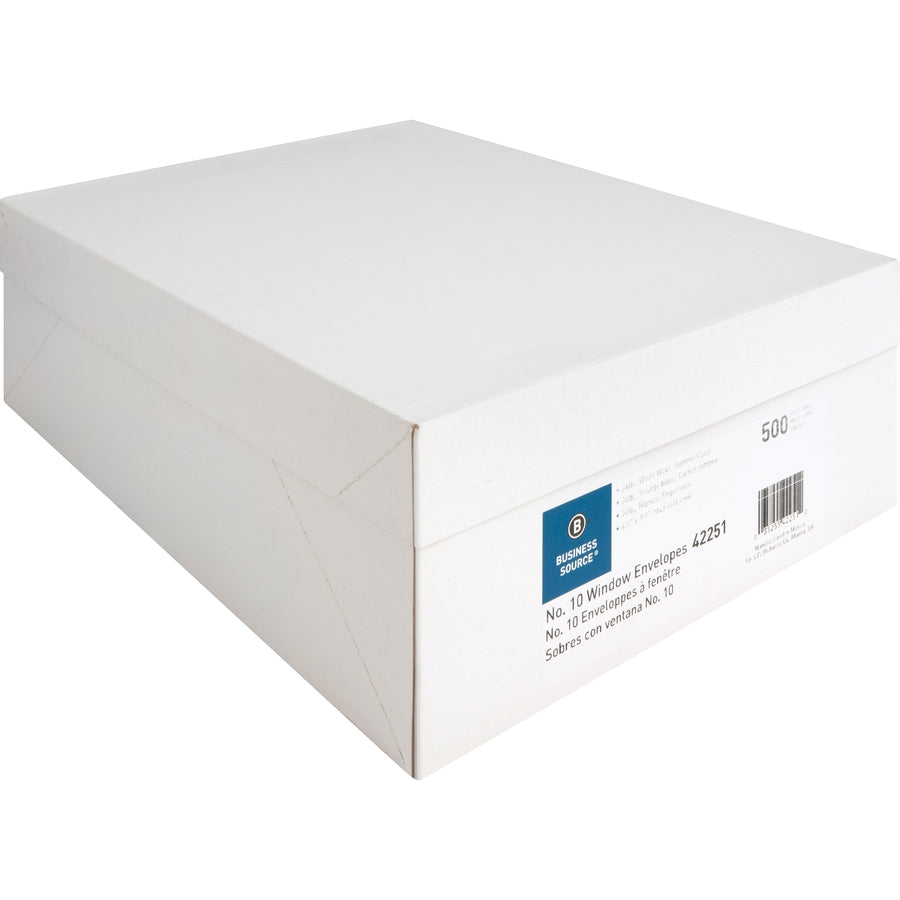 Business Source Economical No. 10 Window Envelope - Single Window - #10 - 9 1/2" Width x 4 1/8" Length - 24 lb - 500 / Box - White - 