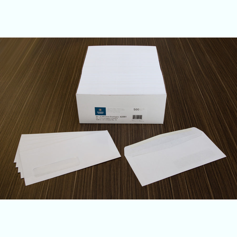 Business Source Economical No. 10 Window Envelope - Single Window - #10 - 9 1/2" Width x 4 1/8" Length - 24 lb - 500 / Box - White - 