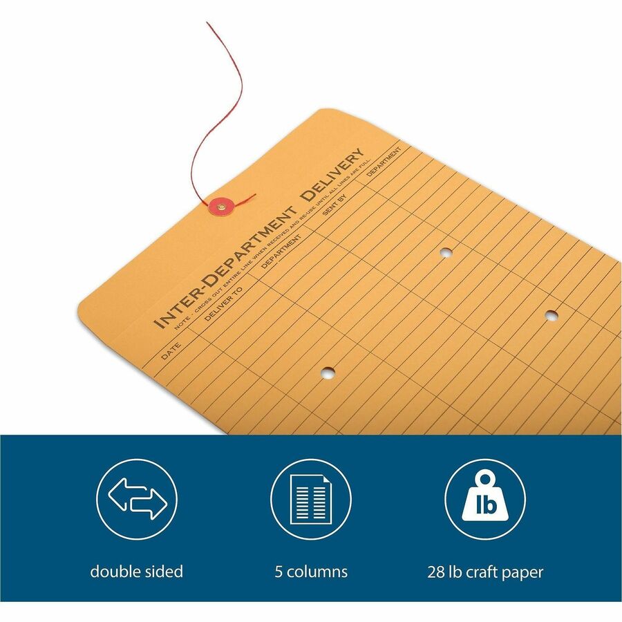 Business Source 2-sided Inter-Department Envelopes - Inter-department - 10" Width x 13" Length - 28 lb - String/Button - Kraft - 100 / Box - Kraft