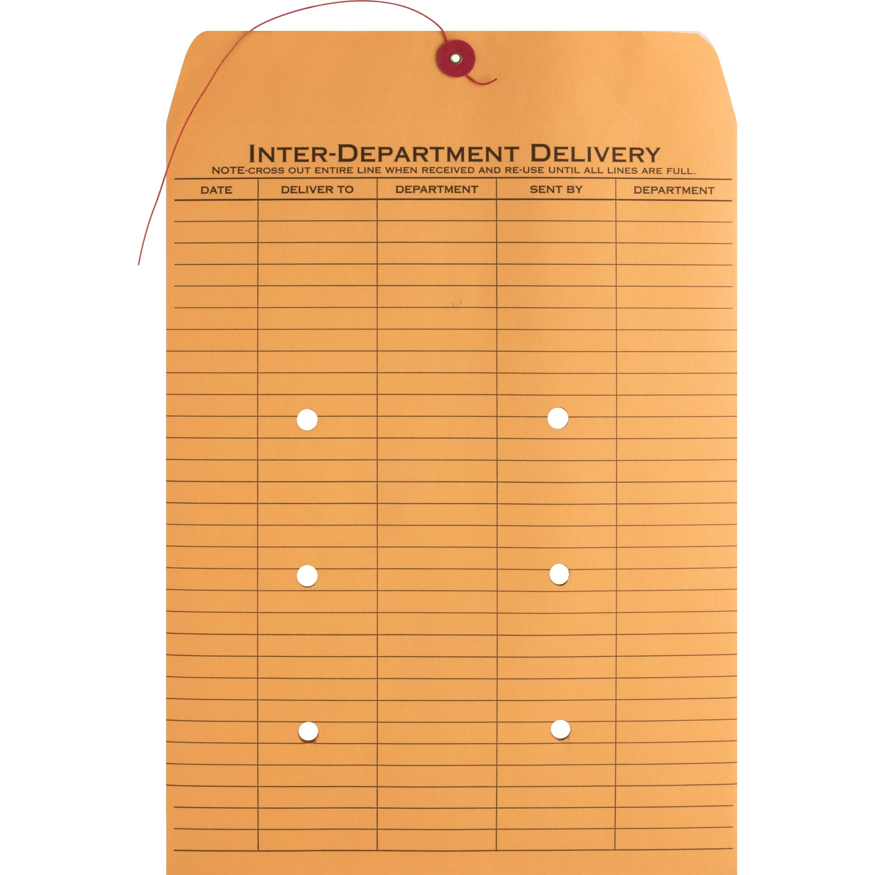 Business Source 2-sided Inter-Department Envelopes - Inter-department - 10" Width x 13" Length - 28 lb - String/Button - Kraft - 100 / Box - Kraft