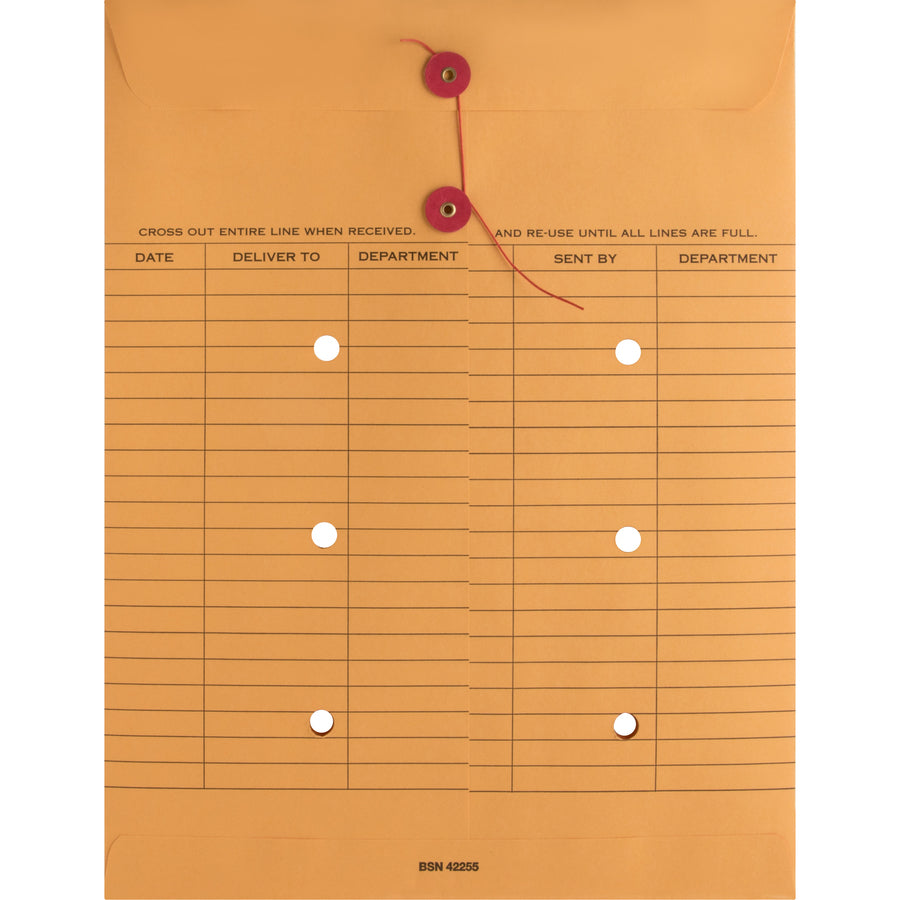 Business Source 2-sided Inter-Department Envelopes - Inter-department - 10" Width x 13" Length - 28 lb - String/Button - Kraft - 100 / Box - Kraft - 6