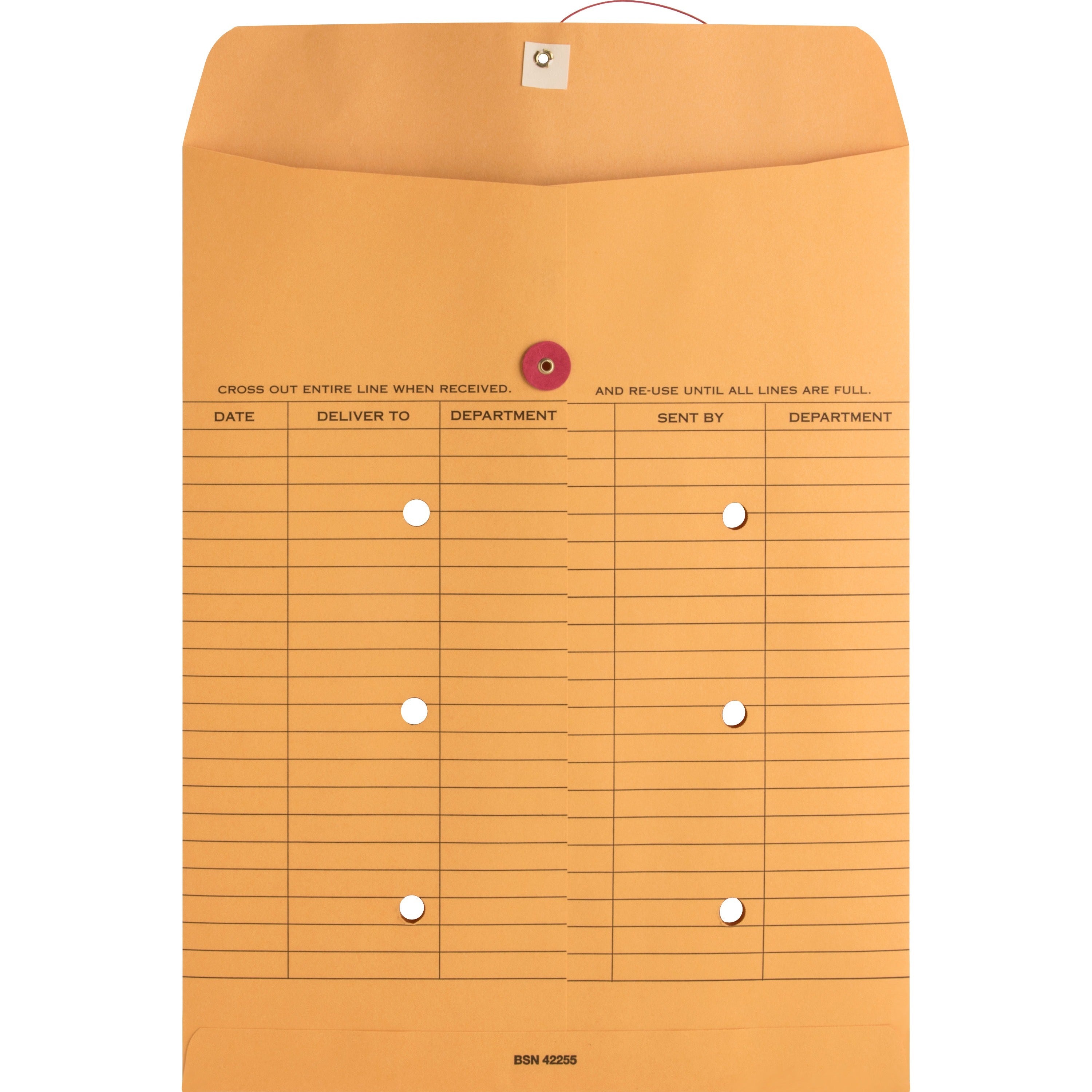 Business Source 2-sided Inter-Department Envelopes - Inter-department - 10" Width x 13" Length - 28 lb - String/Button - Kraft - 100 / Box - Kraft - 3