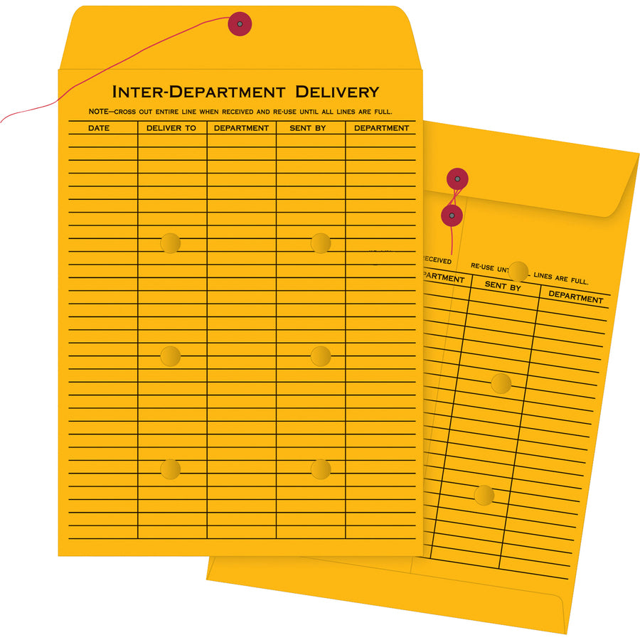 Business Source 2-sided Inter-Department Envelopes - Inter-department - 10" Width x 13" Length - 28 lb - String/Button - Kraft - 100 / Box - Kraft - 5