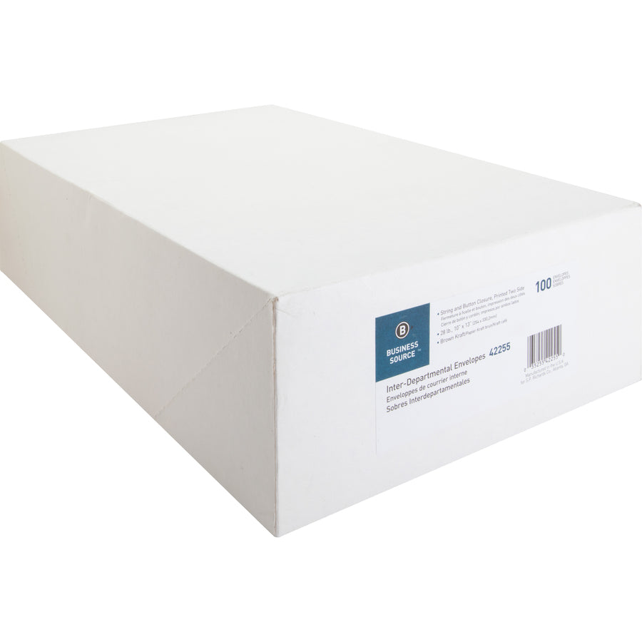 Business Source 2-sided Inter-Department Envelopes - Inter-department - 10" Width x 13" Length - 28 lb - String/Button - Kraft - 100 / Box - Kraft - 7