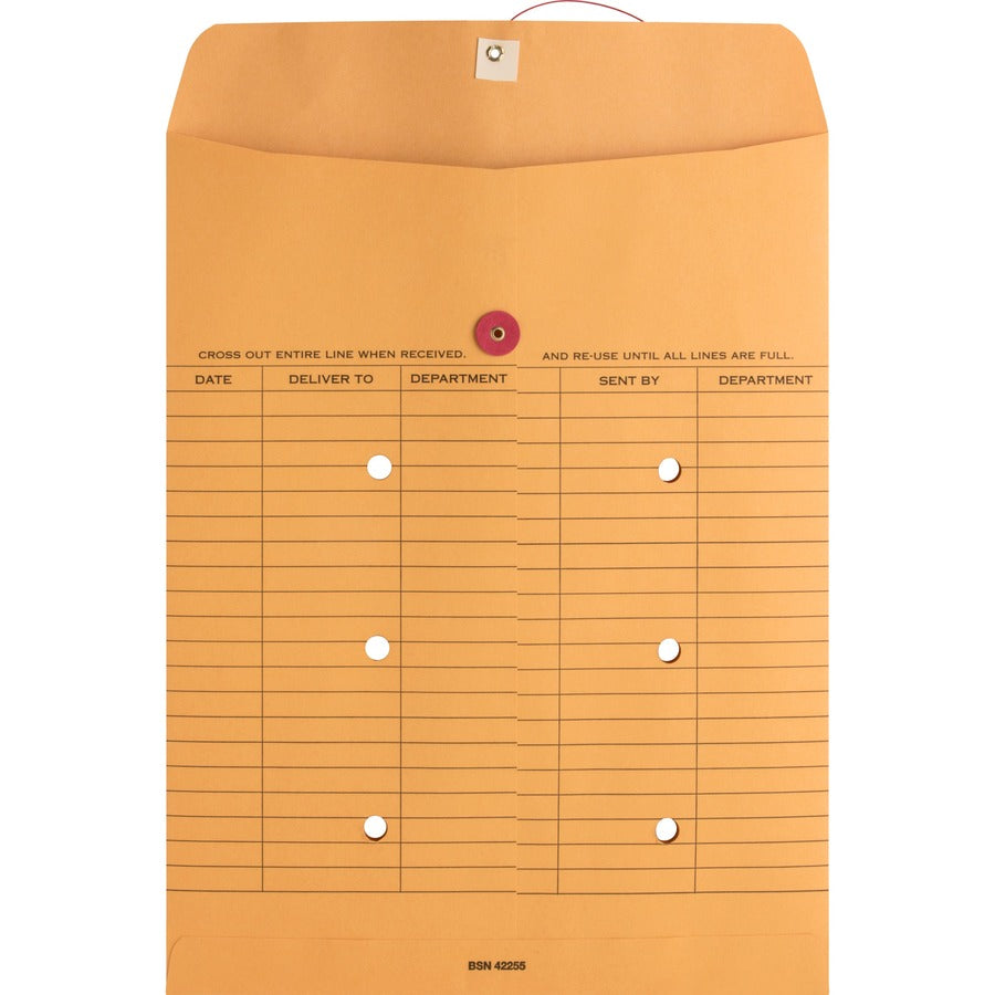 Business Source 2-sided Inter-Department Envelopes - Inter-department - 10" Width x 13" Length - 28 lb - String/Button - Kraft - 100 / Box - Kraft