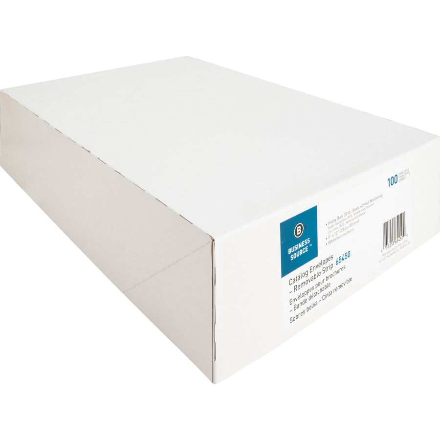 Business Source Self Sealing Catalog Envelope - Catalog - 9" Width x 12" Length - 28 lb - Peel & Seal - Wove - 100 / Box - White - 