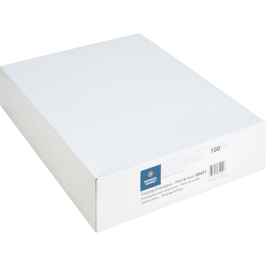 Business Source Self Sealing Catalog Envelopes - Catalog - 10" Width x 13" Length - 28 lb - Peel & Seal - Wove - 100 / Box - White - 