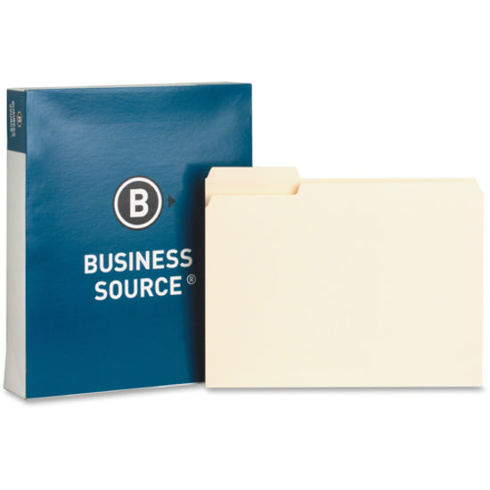 Business Source 1/3 Tab Cut Letter Recycled Top Tab File Folder - 8 1/2" x 11" - Top Tab Location - Assorted Position Tab Position - Manila - Manila - 10% Recycled - 100 / Box - 