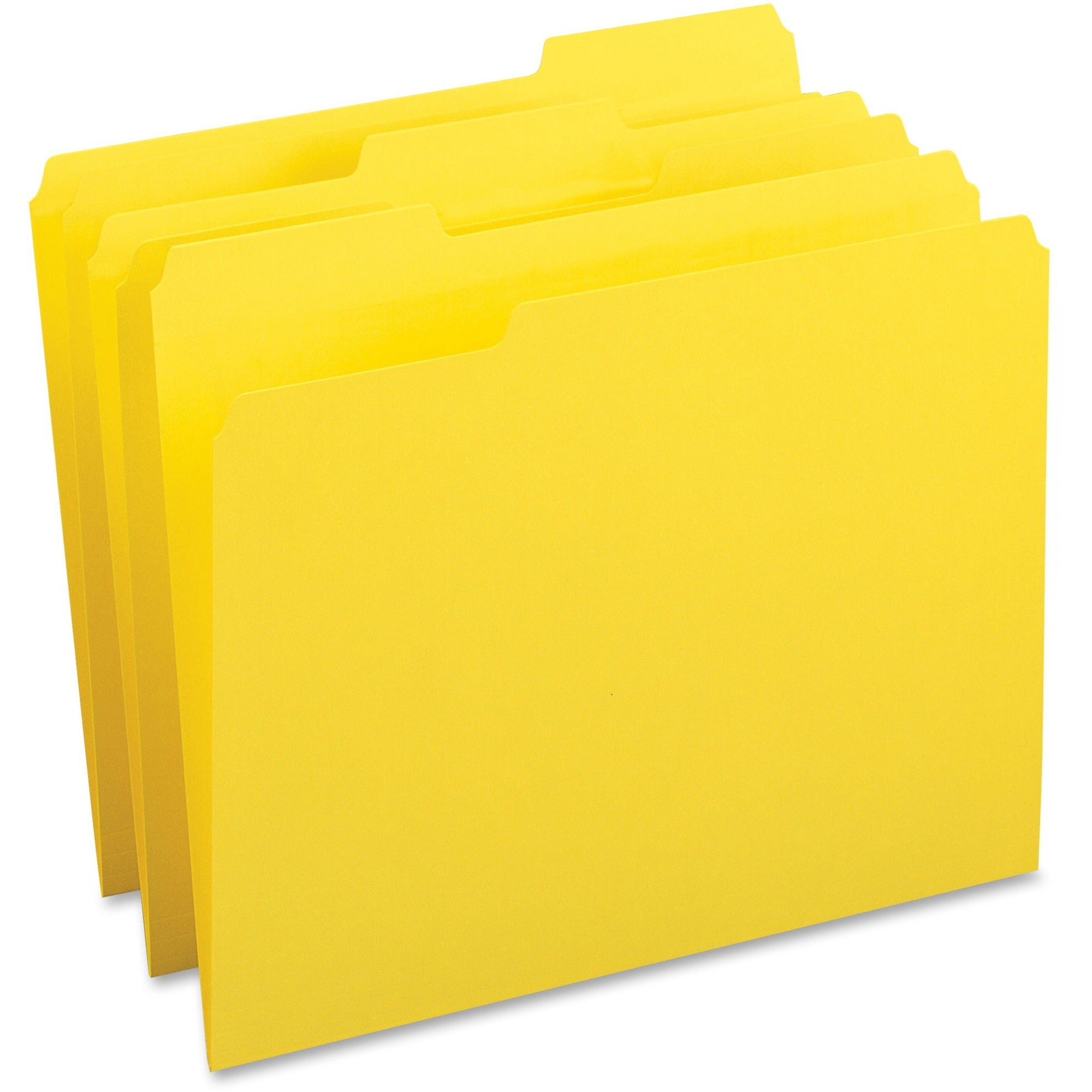 Business Source 1/3 Tab Cut Letter Recycled Top Tab File Folder - 8 1/2" x 11" - Top Tab Location - Assorted Position Tab Position - Yellow - 10% Recycled - 100 / Box - 