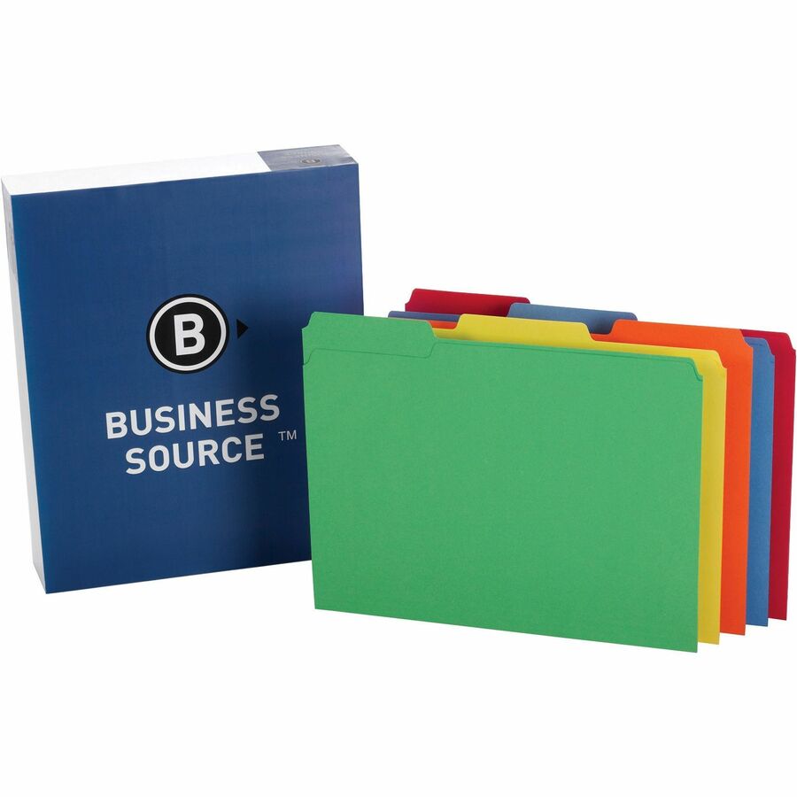 Business Source 1/3 Tab Cut Letter Recycled Top Tab File Folder - 8 1/2" x 11" - Top Tab Location - Assorted Position Tab Position - Assorted - 10% Recycled - 100 / Box - 