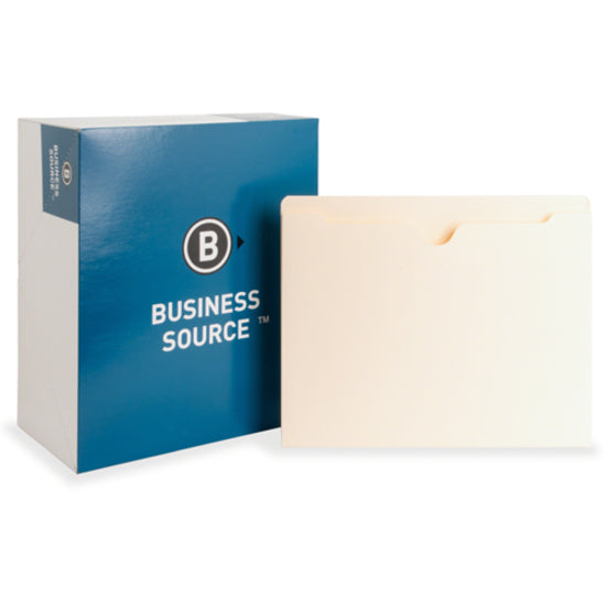 Business Source Straight Tab Cut Letter Recycled File Pocket - 8 1/2" x 11" - 1" Expansion - Manila - 10% Recycled - 50 / Box - 