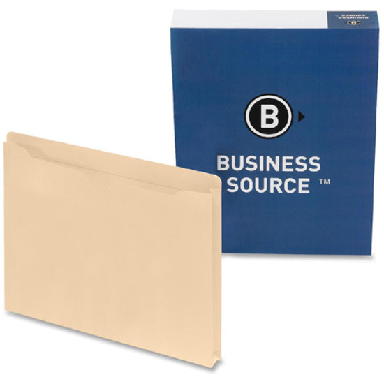 Business Source Straight Tab Cut Legal Recycled File Pocket - 8 1/2" x 14" - 1" Expansion - Manila - 10% Recycled - 50 / Box - 