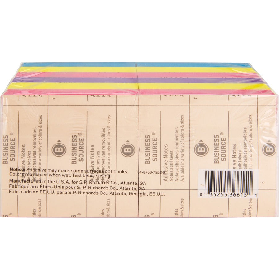Business Source 3x3 Extreme Colors Adhesive Notes - 100 - 3" x 3" - Square - Assorted - Repositionable, Solvent-free Adhesive - 12 / Pack