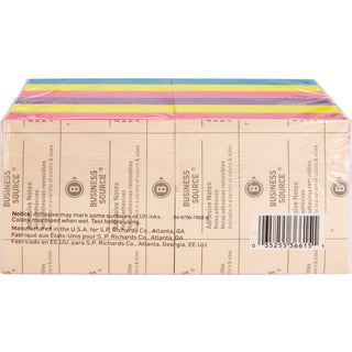 Business Source 3x3 Extreme Colors Adhesive Notes - 100 - 3" x 3" - Square - Assorted - Repositionable, Solvent-free Adhesive - 12 / Pack