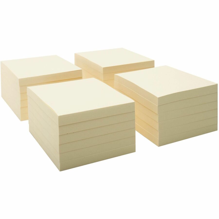Business Source Yellow Repostionable Adhesive Notes - 3" x 3" - Square - Yellow - Repositionable, Solvent-free Adhesive - 24 / Pack