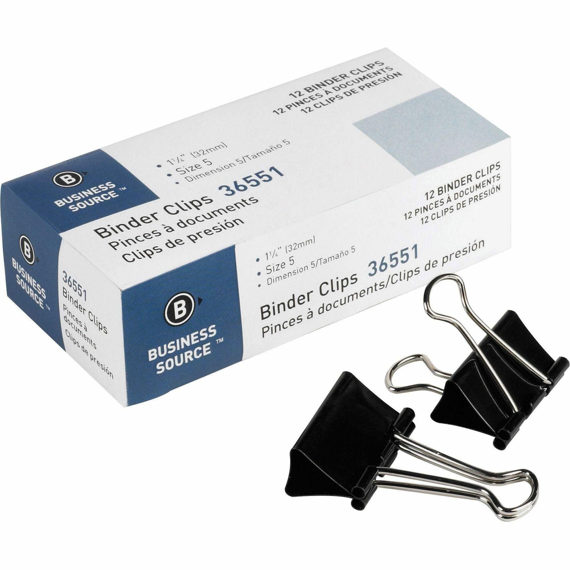 business-source-fold-back-binder-clips-medium-13-length-x-13-width-063-size-capacity-1dozen-black-steel_bsn36551 - 1