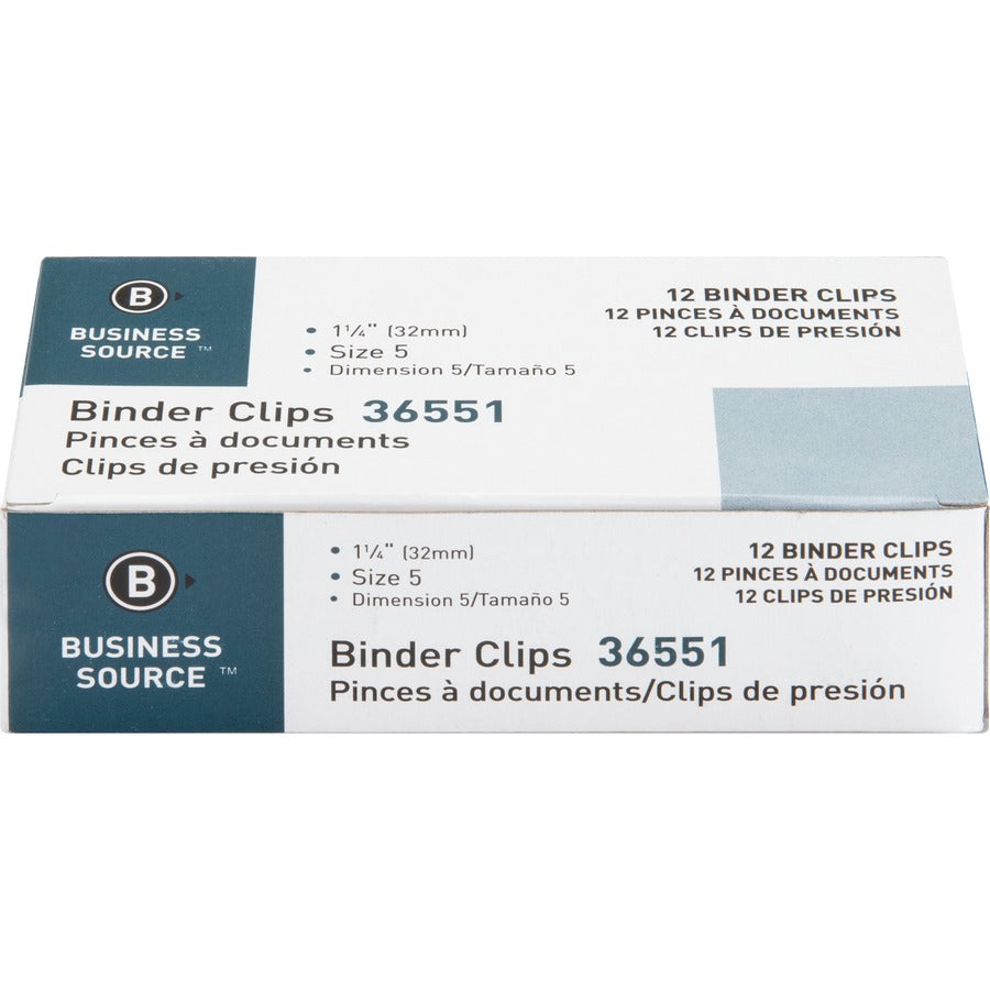 Business Source Fold-back Binder Clips - Medium - 1.3" Length x 1.3" Width - 0.63" Size Capacity - 1Dozen - Black - Steel