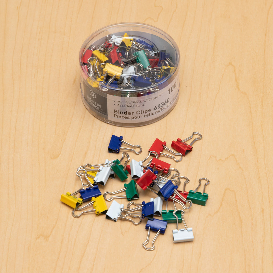 business-source-colored-fold-back-binder-clips-mini-06-width-025-size-capacity-100-pack-assorted-steel_bsn65360 - 4