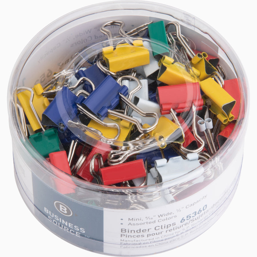 business-source-colored-fold-back-binder-clips-mini-06-width-025-size-capacity-100-pack-assorted-steel_bsn65360 - 5